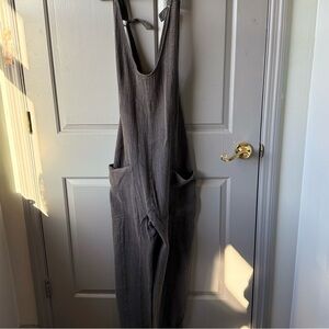 Sweet Love Gray Sleeveless Linen-Style Tie-Strap Jumpsuit